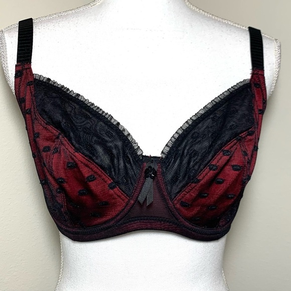 Parfait Red Black Lace Trim Bra Women Underwire Bra 32H - Picture 2 of 10